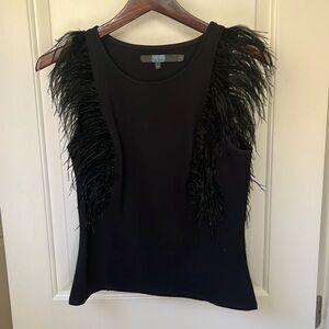 Eva Franco ((Anthropology) Pull On Blk Feathered Top; EUC; Size XS